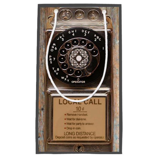 電話アンティークロータリー有料電話の堅牢 スモールペーパーバッグ (正面)