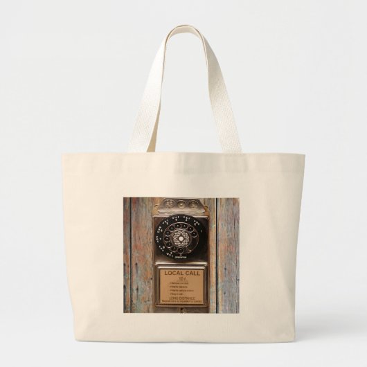 電話アンティークロータリー有料電話の堅牢 ラージトートバッグ (正面)