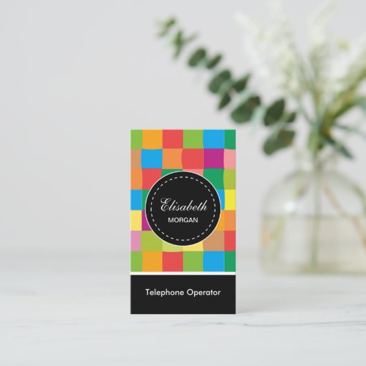 電話オペレータ – カラフルSqaure Pattern 名刺 (スタンド正面)