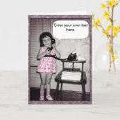 電話カスタムの文字の女の子のヴィンテージの写真 カード (黄色い花)