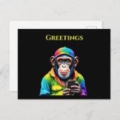 電話カラフル付きチンパンジーおもしろい- ポストカード (正面/裏面)