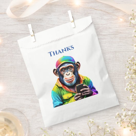 電話カラフル付きチンパンジー –  フェイバーバッグ (クリップ留めされた状態)