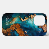 電話ケース、ブルーレジン、ダークバリ木材 Case-Mate iPhoneケース (裏面 (横))