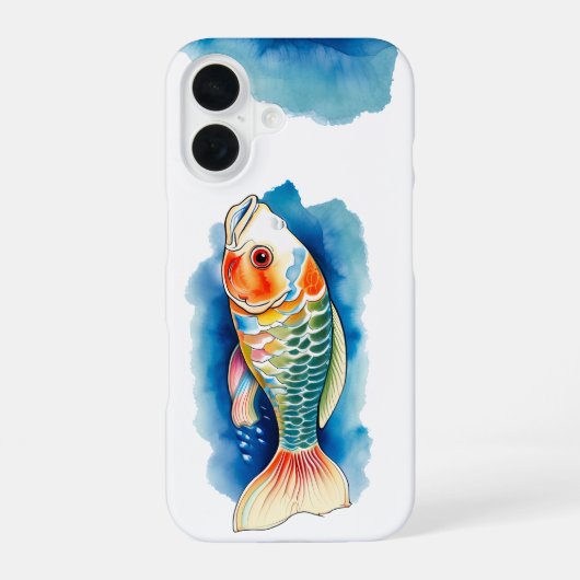 電話ケース – 水彩系：コイ魚 iPhone 16ケース (裏面)