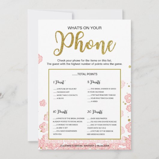 電話ゲームの内容 |ピンクと金ゴールドのグリッター (正面)