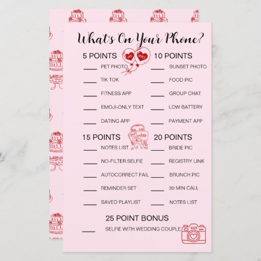 電話ゲームの内容 – ブライダルシャワー活動 (正面/裏面)