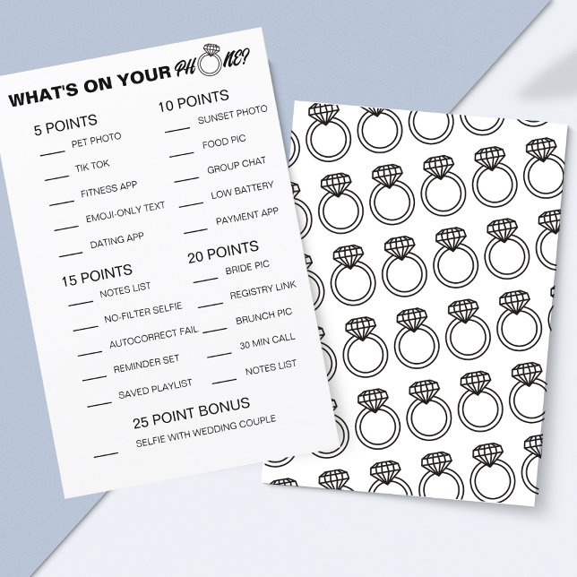 電話ゲームの内容 – ブライダルシャワー活動 (This bridal shower game is fun, easy to edit and features cute diamond rings on the back.)