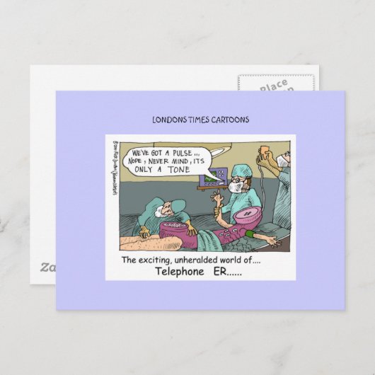 電話コード青い漫画のおもしろいはがき ポストカード (正面/裏面)