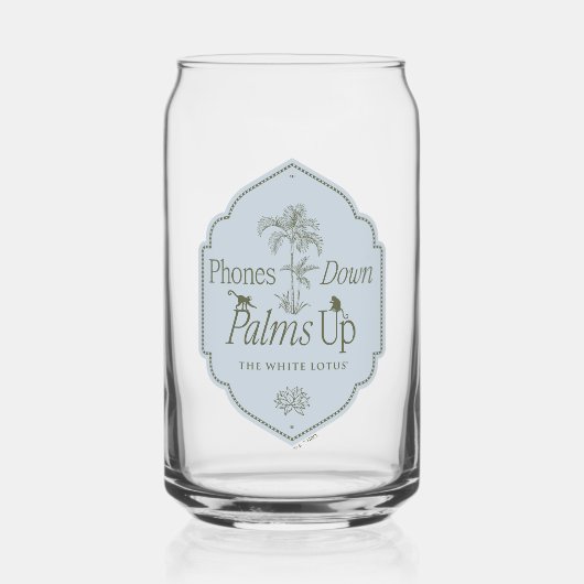 電話ダウン、手のひら上げ – 白い蓮 ガラス缶 (正面)