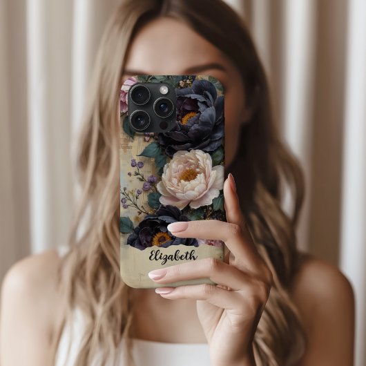 電話パーソナライズされたケースダークパープル牡丹 Case-Mate iPhoneケース