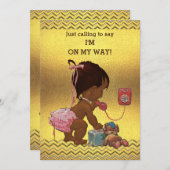電話ベビーシャワーの金ゴールドのシェブロンの民族の女の子 招待状 (正面/裏面)
