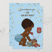 電話ベビーシャワーの金ゴールドの紙吹雪の民族の男の子 招待状 (正面/裏面)