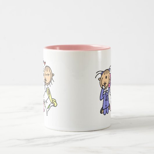 電話マグの女の子上の睡眠 ツートーンマグカップ (中央)