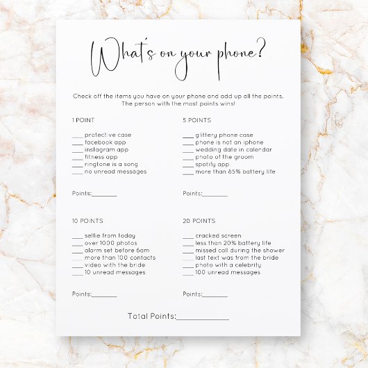 電話モダンブライダルシャワーゲーム