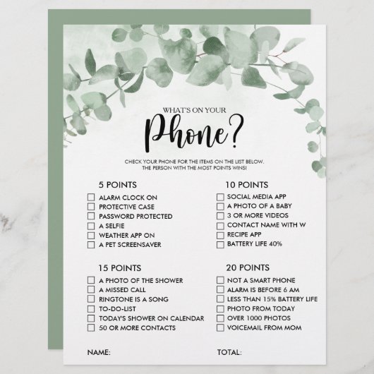 電話ユーカリブライダルシャワーゲーム (正面/裏面)