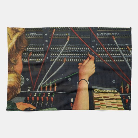 電話交換機、ヴィンテージ業 キッチンタオル (横)