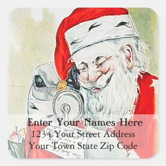 電話宛名ラベルのヴィンテージサンタ スクエアシール (正面)