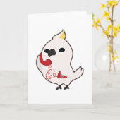 電話機にいる電話の受話器を持つインコ カード (黄色い花)