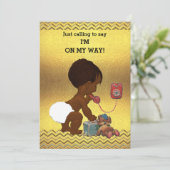 電話男女兼用金ゴールドに民族ベビー 招待状 (スタンド正面)