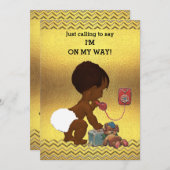 電話男女兼用金ゴールドに民族ベビー 招待状 (正面/裏面)