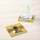 電話金ゴールドのシェブロンのヴィンテージの民族のベビー スクエアペーパーコースター (インサイチュ)