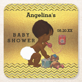 電話金ゴールドのシェブロンのヴィンテージの民族のベビー スクエアペーパーコースター