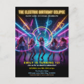 電誕生日のネオン グロー パーティ ポストカード (正面)