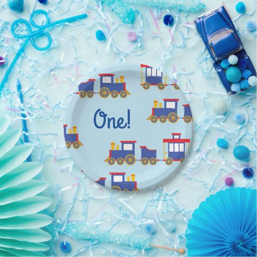 電車かわいいチョーチョ1st誕生日パーティーテーマ ペーパープレート (パーティー)