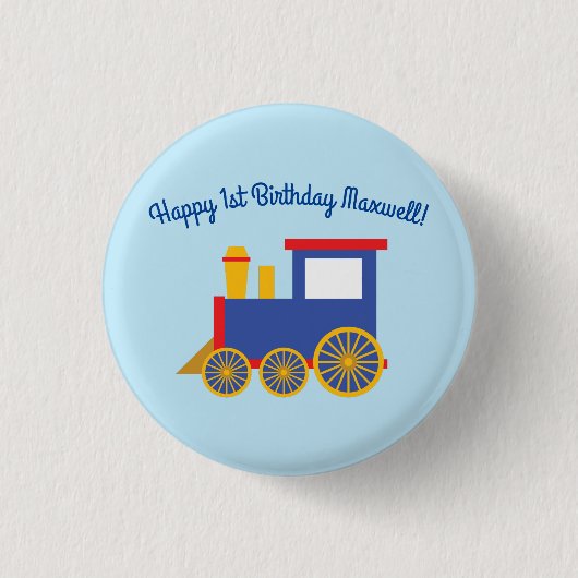 電車かわいいチョーチョ1st誕生日パーティーテーマ 缶バッジ (正面)