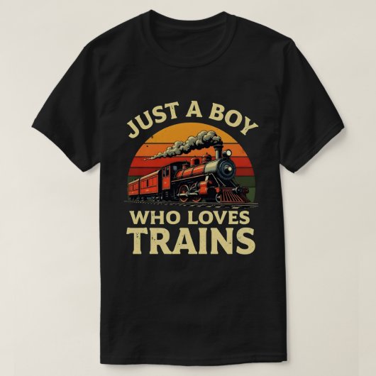 電車が好きな少年 レトロな列車愛好家 Tシャツ (デザイン正面)