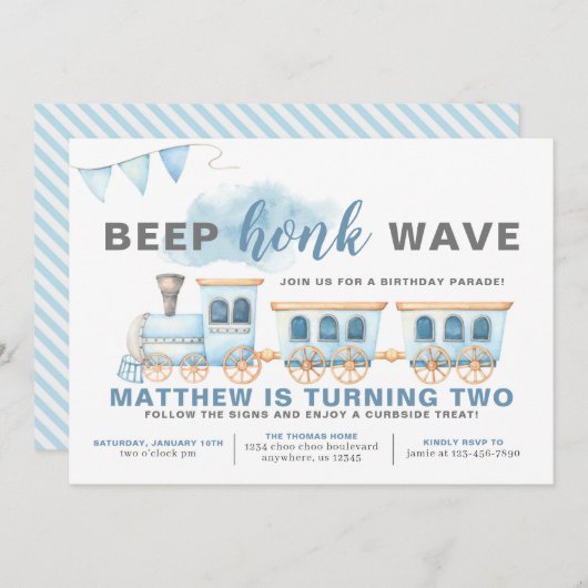 電車が通るバースデー招待状少年 招待状 (正面/裏面)