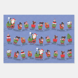 電車でサンタ&多文化の少女 ラッピングペーパーシート