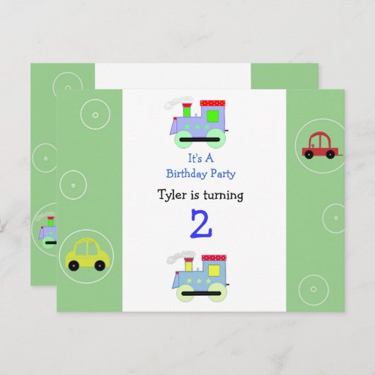 電車と車の誕生日招待状 招待状 (正面/裏面)