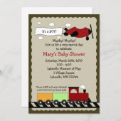 電車と飛行機のかわいい男の子 ベビーシャワー 招待状 5x7 (正面/裏面)