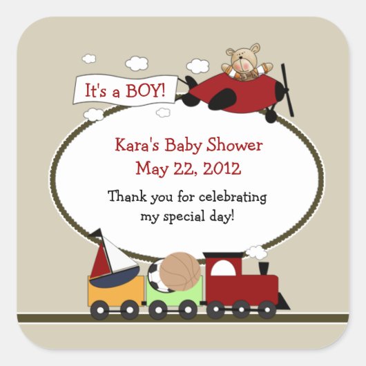 電車と飛行機の正方形の好意ステッカー スクエアシール (正面)