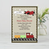 電車と飛行機5x7かわいい男の子ベビーシャワー招待 招待状 (スタンド正面)