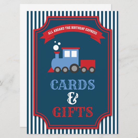 電車のテーマのパーティー誕生日カードとギフトサイン 招待状 (正面/裏面)