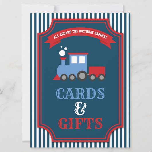 電車のテーマのパーティー誕生日カードとギフトサイン 招待状 (正面)