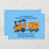 電車のテーマの少年の誕生日の招待状 出欠カード (正面/裏面)