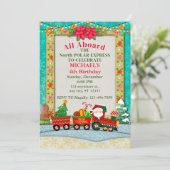 電車の中でサンタクロースと少年の誕生日 招待状 (スタンド正面)