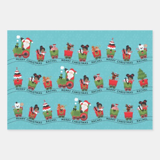 電車の中でサンタ&ブラックガール ラッピングペーパーシート (正面)