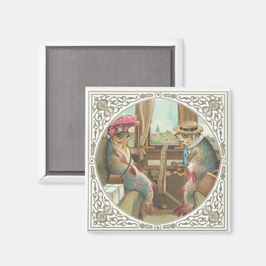 電車の中で擬人化した魚たち マグネット (正面/裏面)