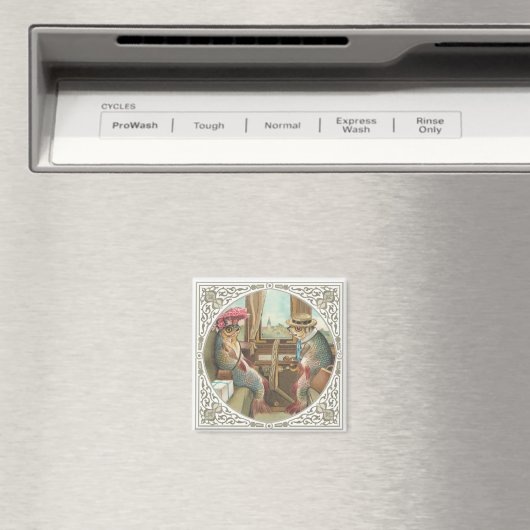 電車の中で擬人化した魚たち マグネット (インサイチュ (食洗機))