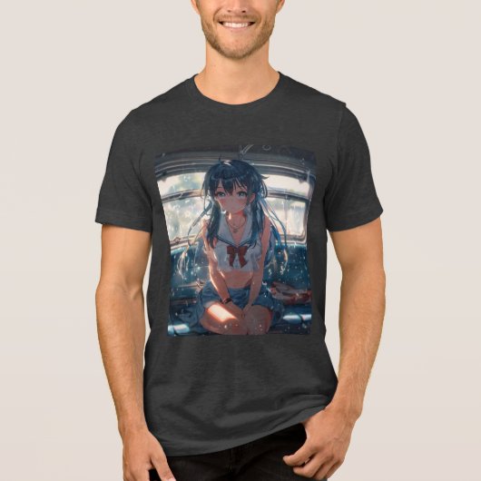 電車の中の少女 トライブレンドTシャツ (正面)