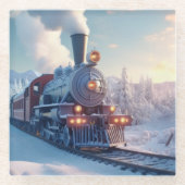 電車の好き表現向けのヴィンテージクリスマスプレゼント ガラスコースター (正面)