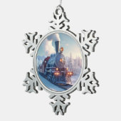 電車の好き表現向けのヴィンテージクリスマスプレゼント スノーフレークピューターオーナメント (右)