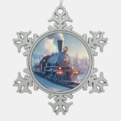 電車の好き表現向けのヴィンテージクリスマスプレゼント スノーフレークピューターオーナメント (正面)