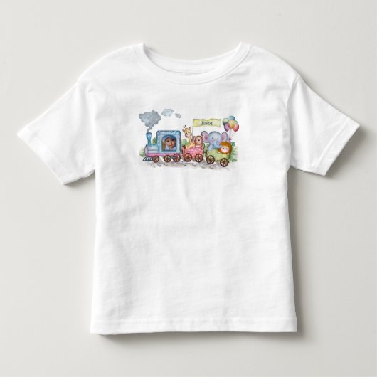 電車の水色かわいい トドラーTシャツ (正面)