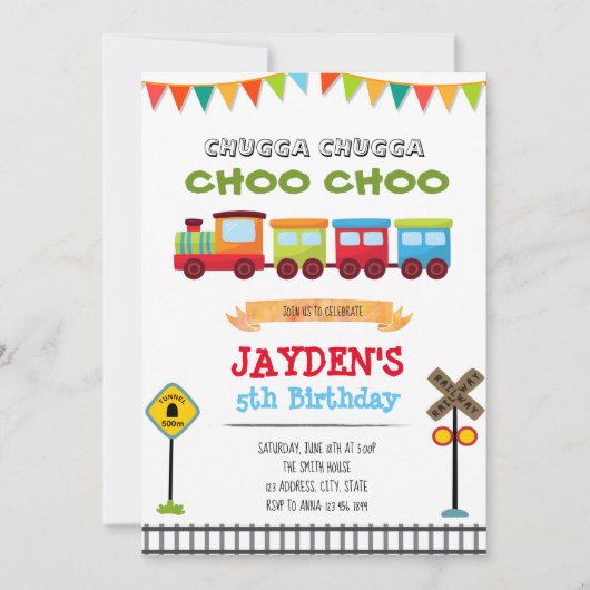 電車の男の子の誕生日パーティー招待状 招待状 (正面)