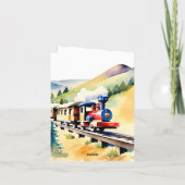 電車の誕生日かわいいテディベアのおもちゃ列車を運転する カード (裏面)